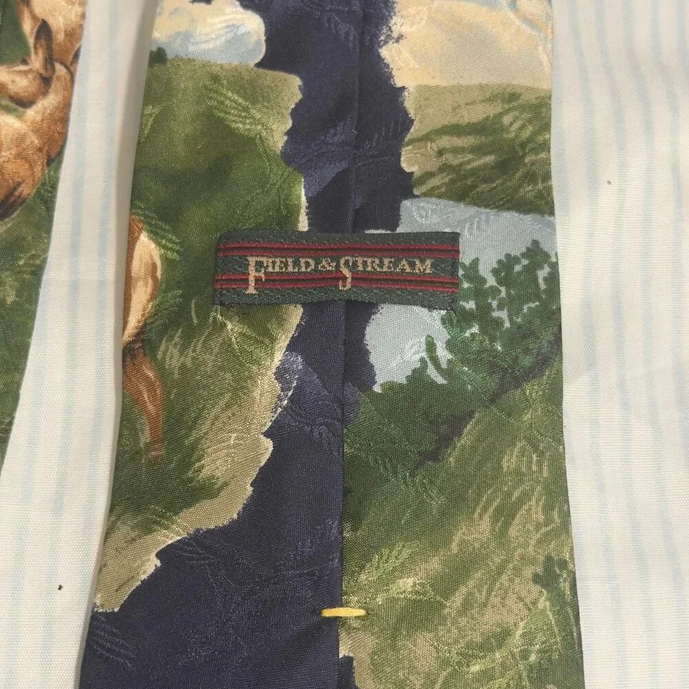 Field & Stream Men's Silk Necktie with Wildlife Elk and Flying Duck Print